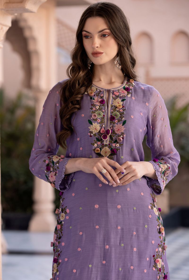 Lilac Orchid Heavy Long Sahiba Kurta Set