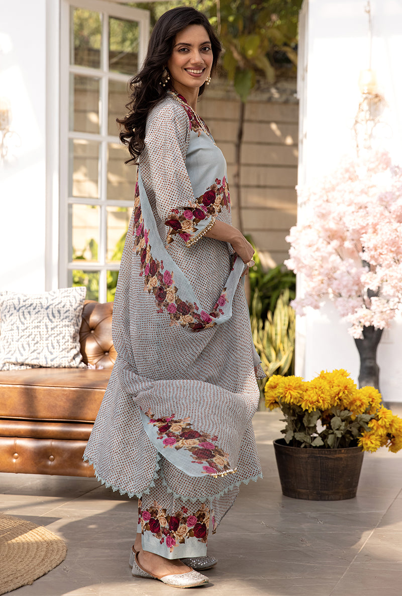 Blue Vintage Rose Suhaani Kurta Set