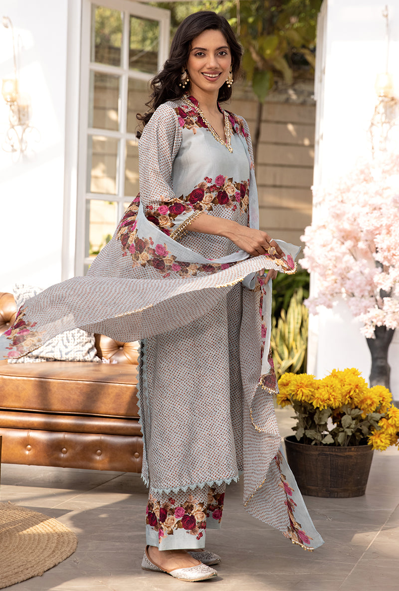 Blue Vintage Rose Suhaani Kurta Set