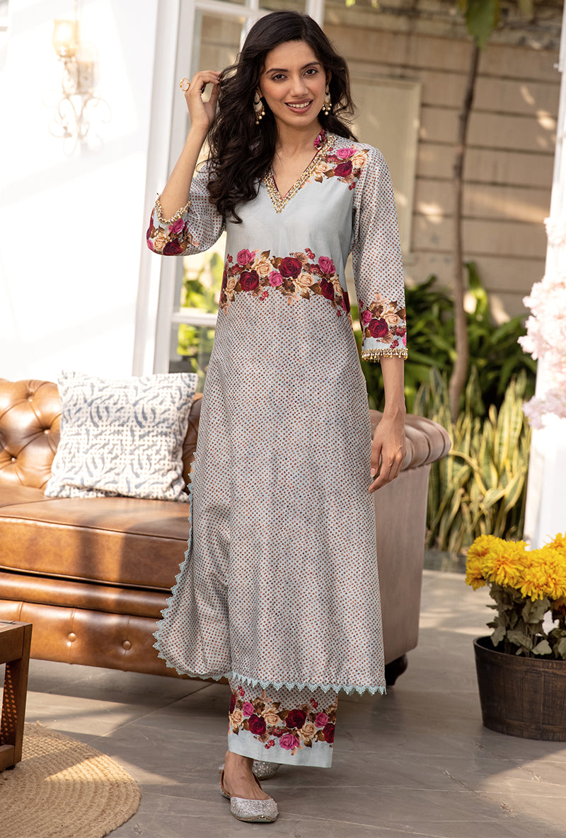 Blue Vintage Rose Suhaani Kurta Set
