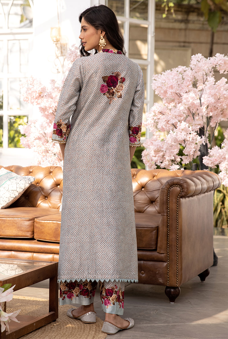 Blue Vintage Rose Suhaani Kurta Set