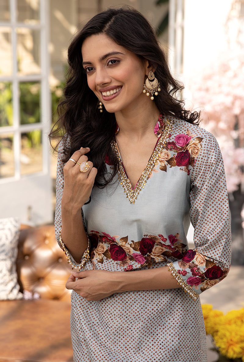 Blue Vintage Rose Suhaani Kurta Set