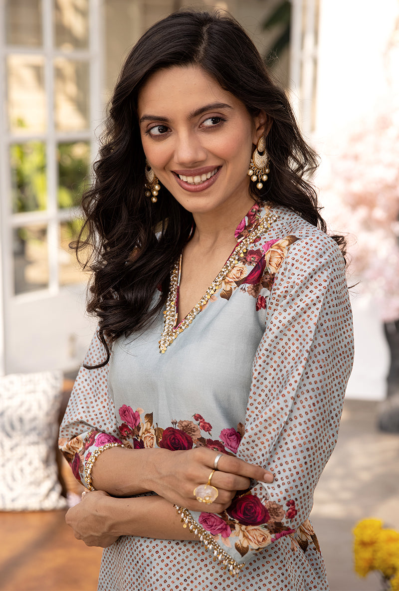 Blue Vintage Rose Suhaani Kurta Set