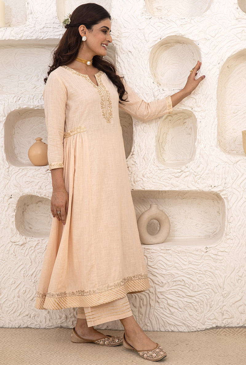 Powder Peach Bhopali Tahira Kurta Set