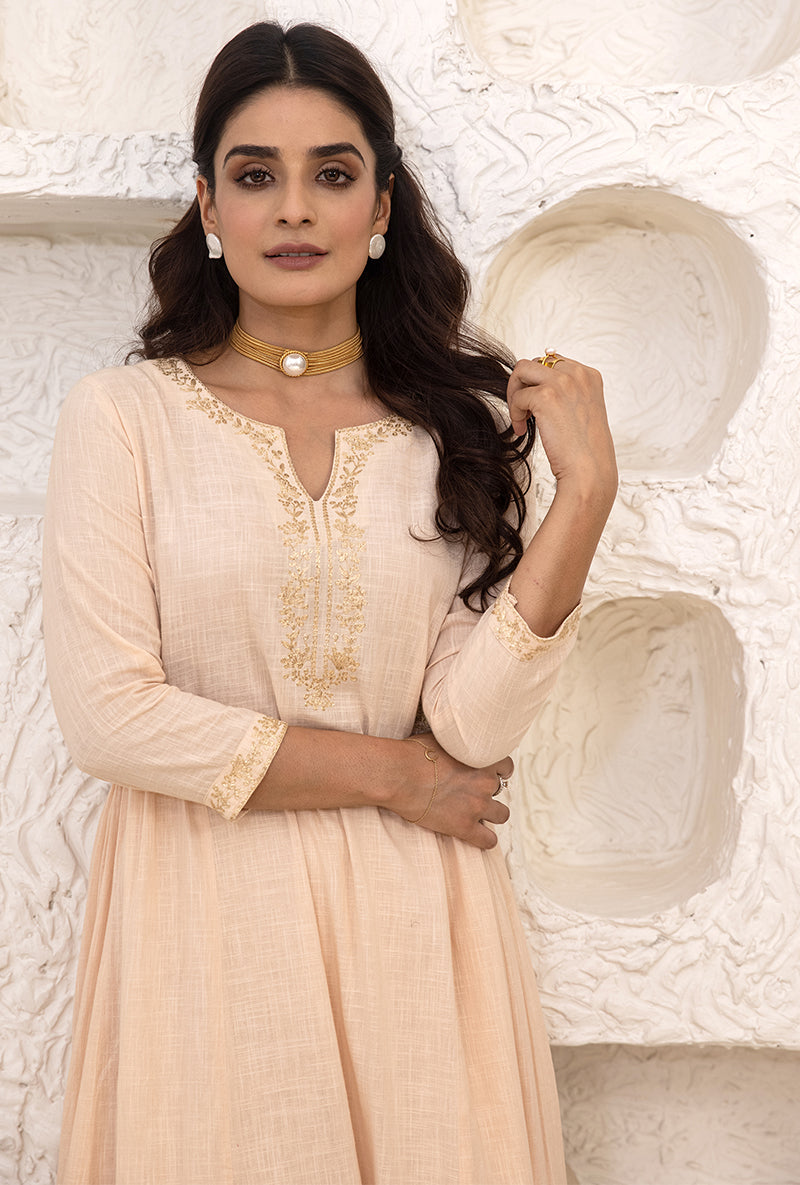 Powder Peach Bhopali Tahira Kurta Set