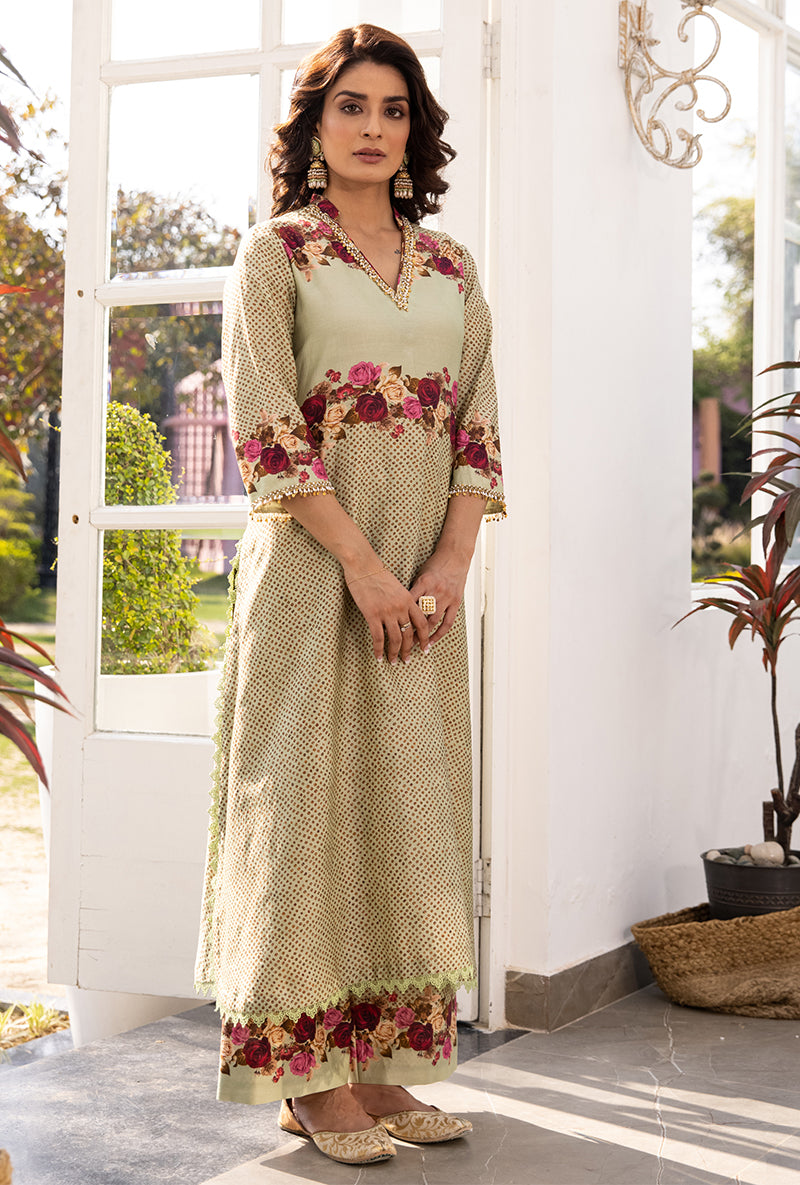 Green Vintage Rose Suhaani Kurta Set