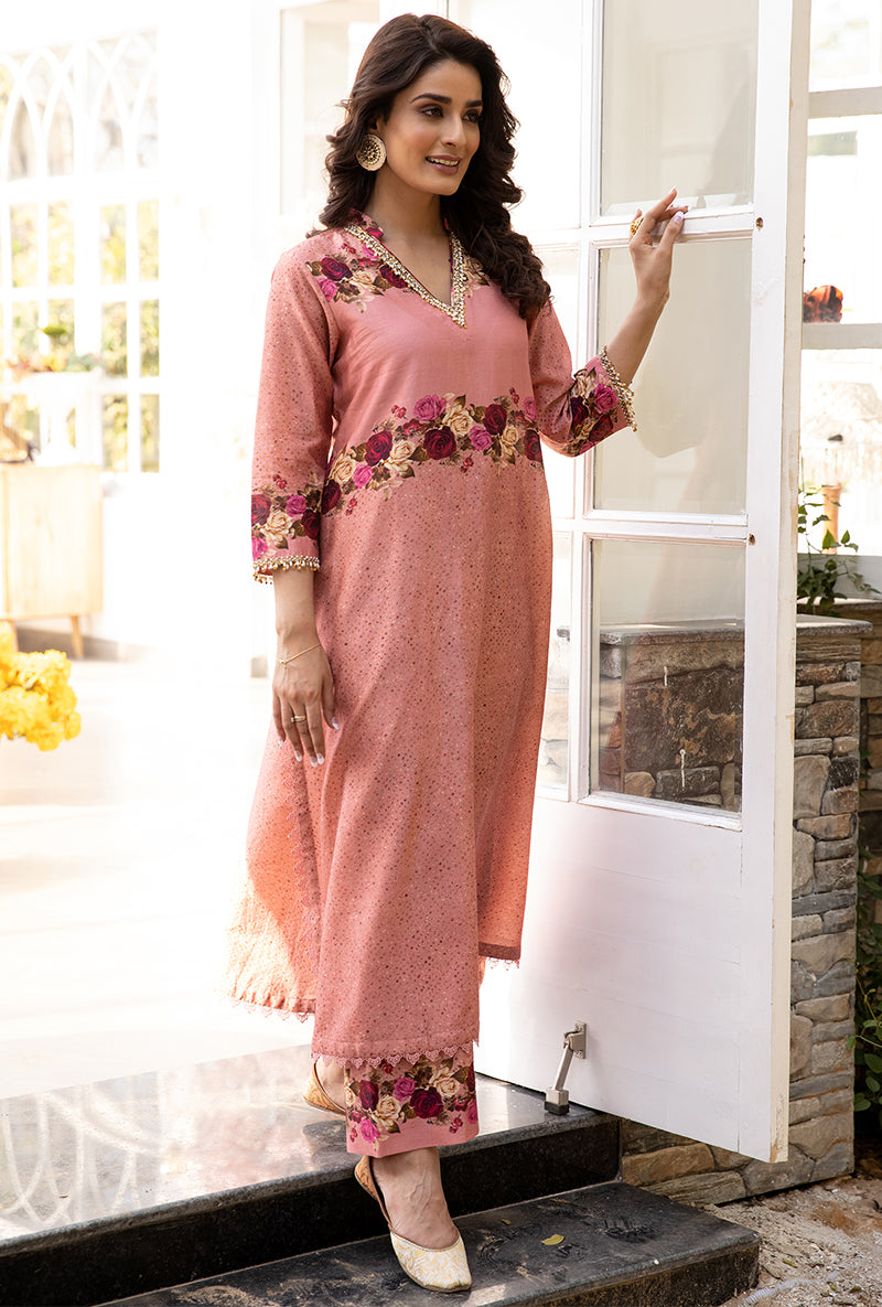 Pink Vintage Rose Suhaani Kurta Set