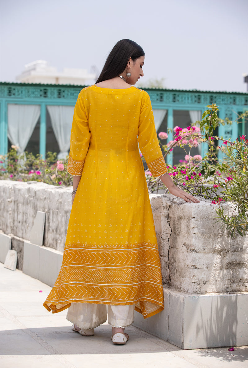 Yellow Fiza Asymmetrical Kurta Set