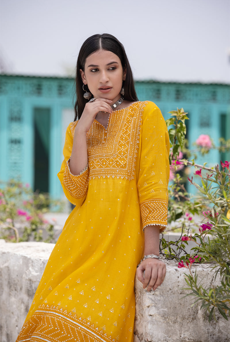 Yellow Fiza Asymmetrical Kurta Set