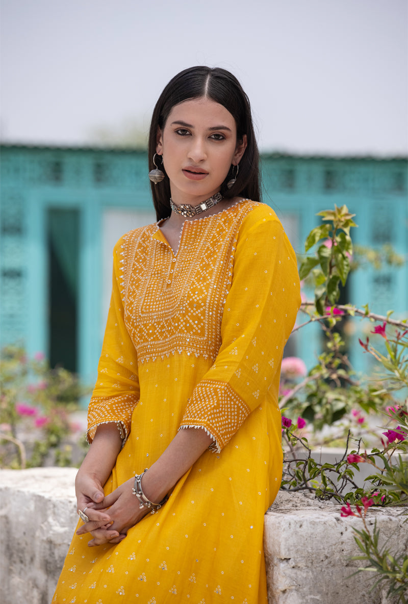 Yellow Fiza Asymmetrical Kurta Set