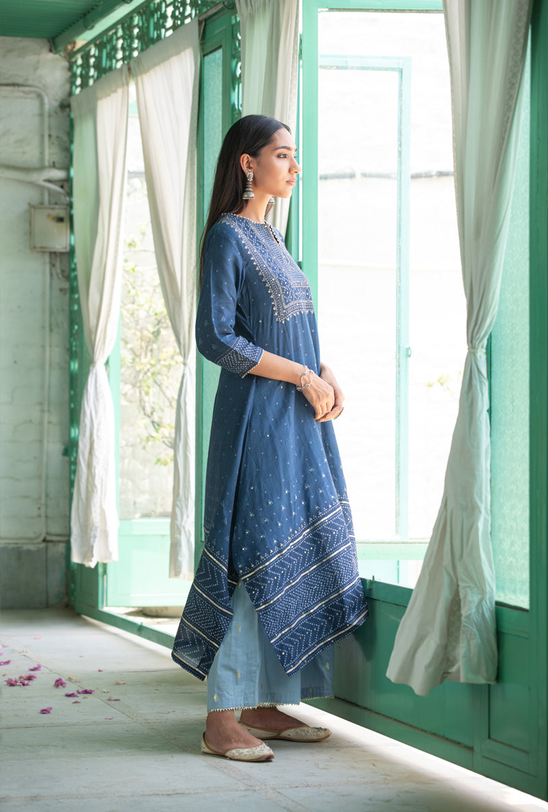 Blue Asymmetrical Fiza Kurta Set
