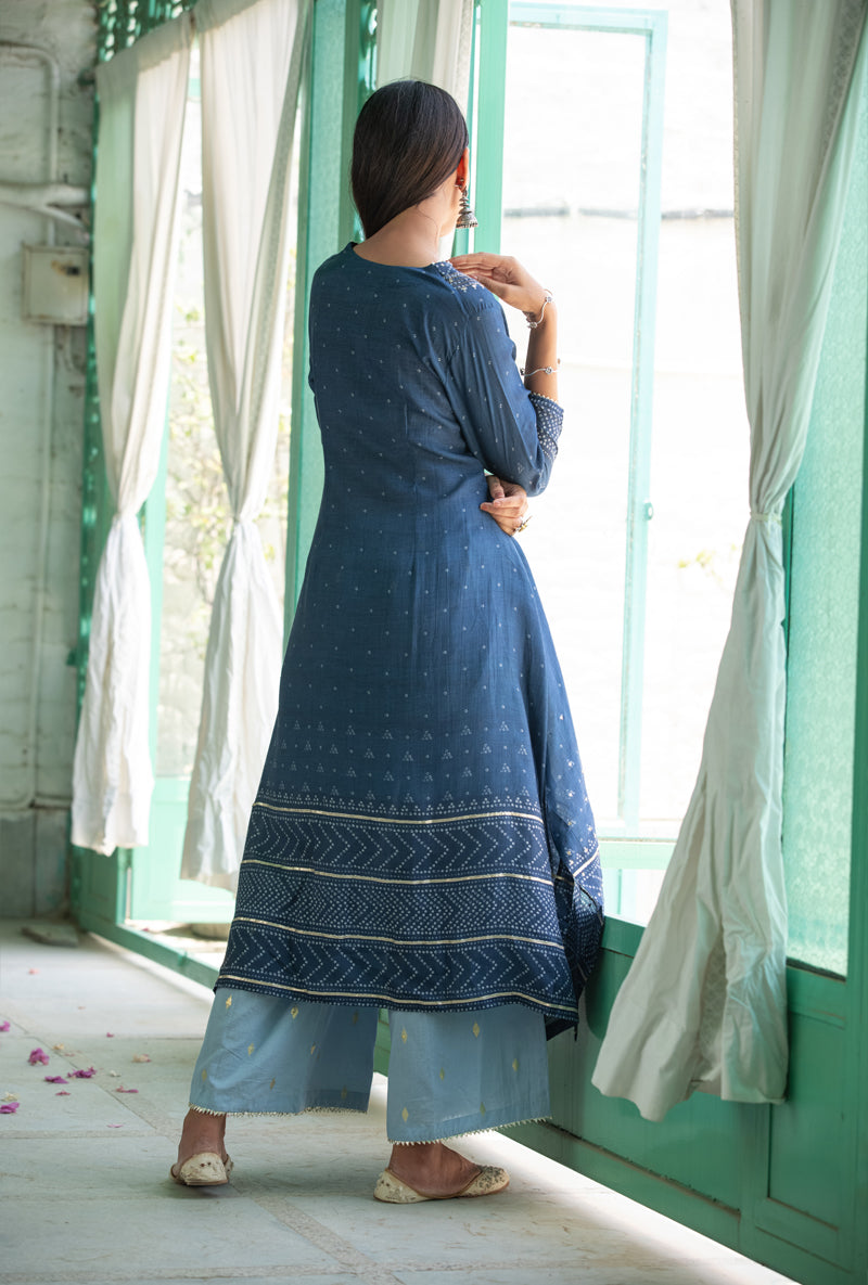 Blue Asymmetrical Fiza Kurta Set