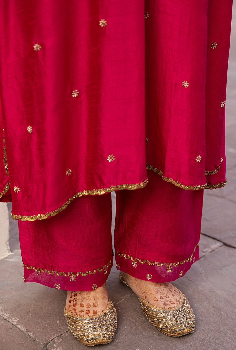 Rani Pink Mughal Jaal Heavy Sleeve Ulfat Kurta Set
