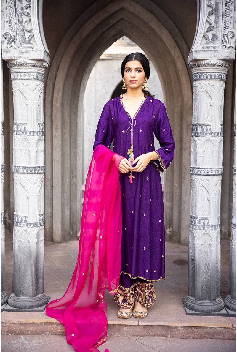 Purple Mughal Jaal Heavy Palazzo Ulfat Kurta Set