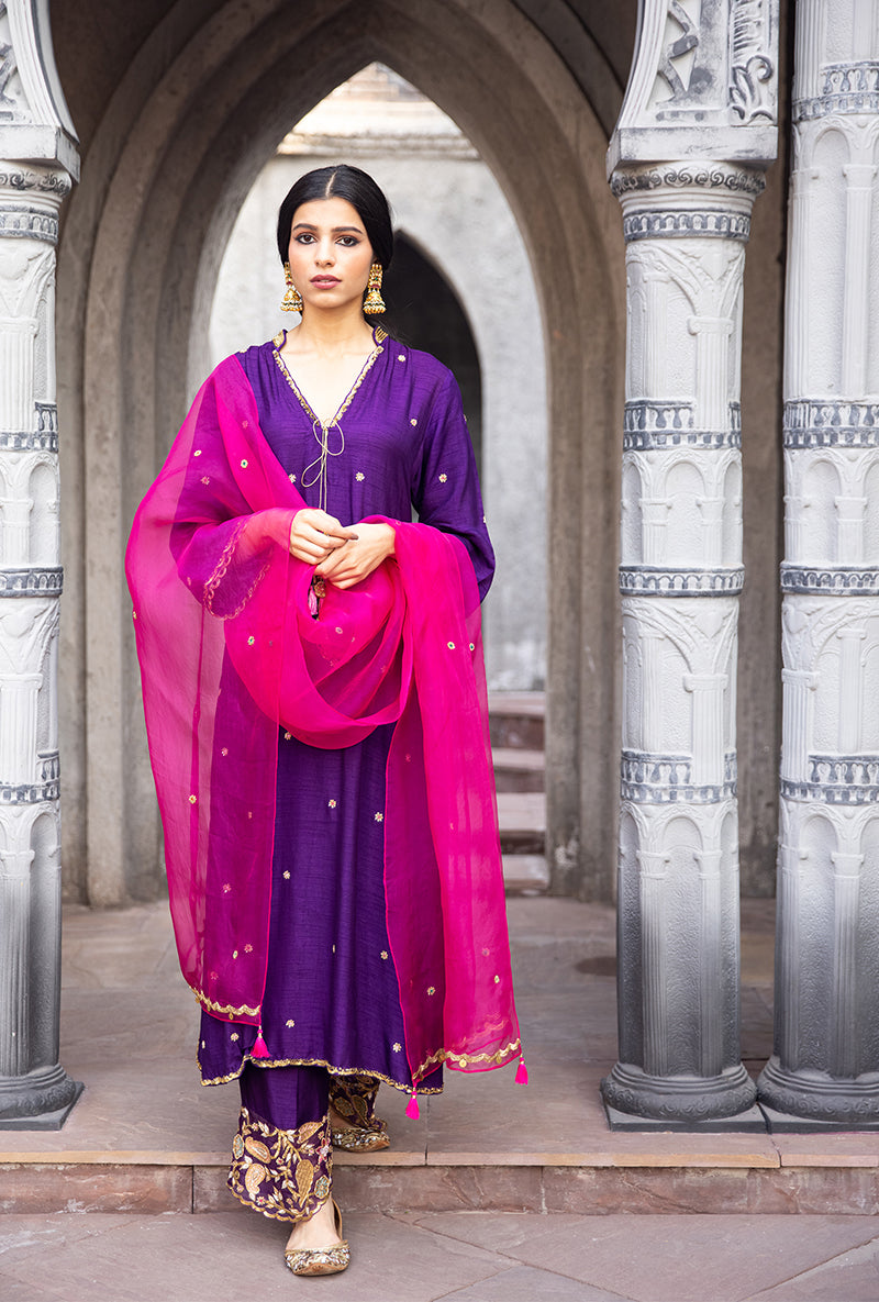 Purple Mughal Jaal Heavy Palazzo Ulfat Kurta Set