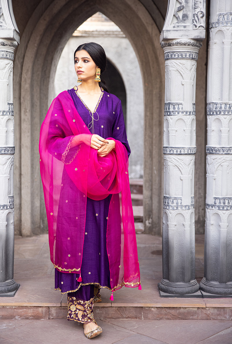 Purple Mughal Jaal Heavy Palazzo Ulfat Kurta Set