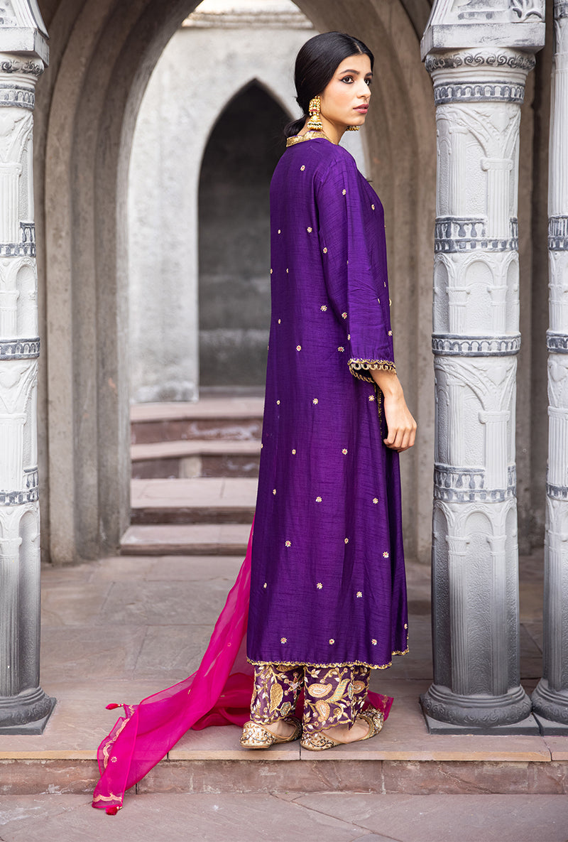 Purple Mughal Jaal Heavy Palazzo Ulfat Kurta Set