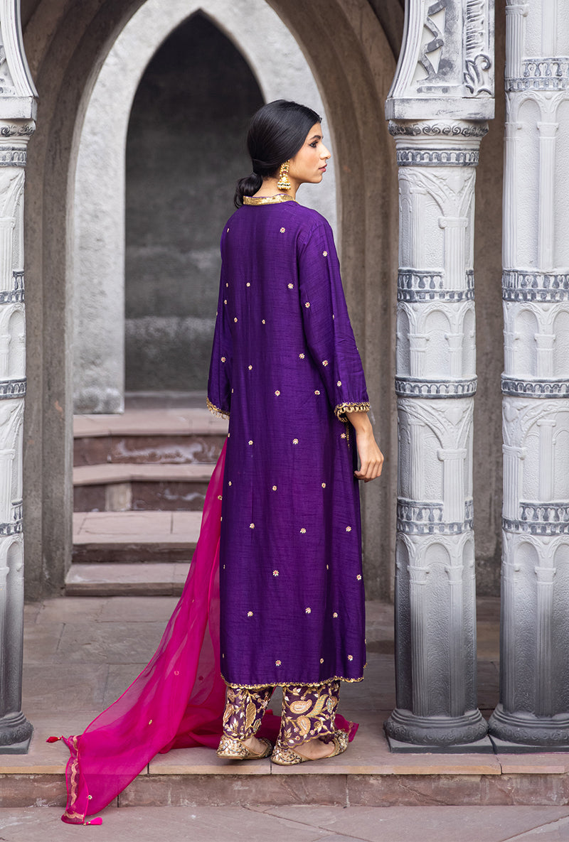Purple Mughal Jaal Heavy Palazzo Ulfat Kurta Set