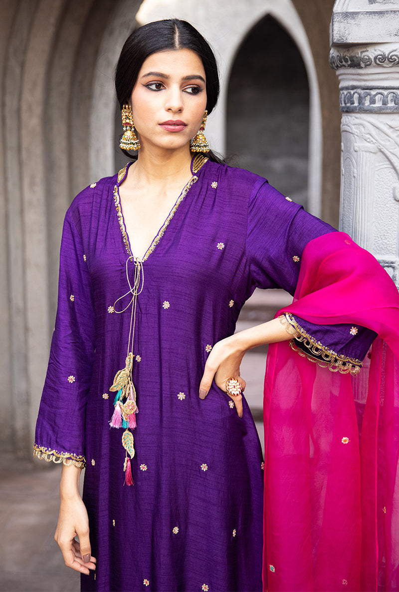 Purple Mughal Jaal Heavy Palazzo Ulfat Kurta Set