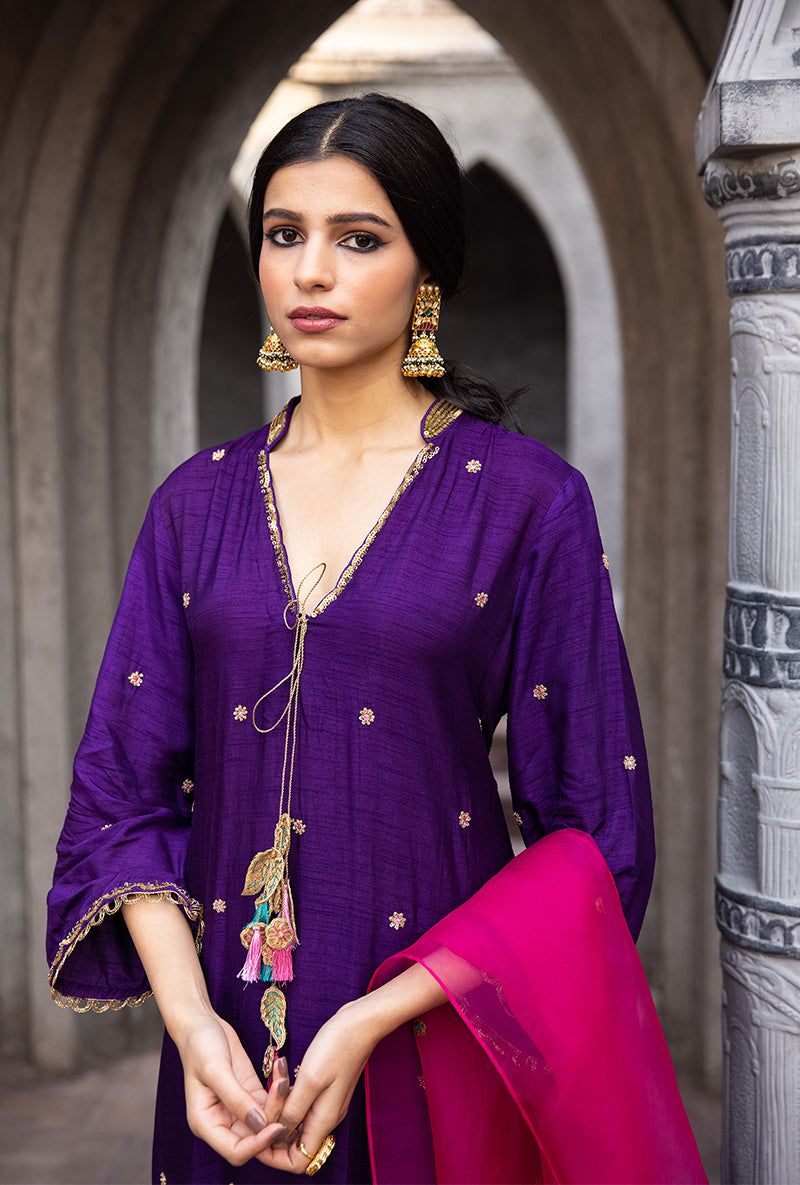 Purple Mughal Jaal Heavy Palazzo Ulfat Kurta Set