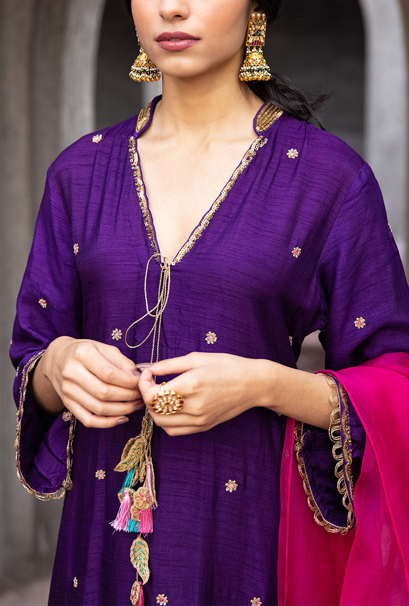 Purple Mughal Jaal Heavy Palazzo Ulfat Kurta Set