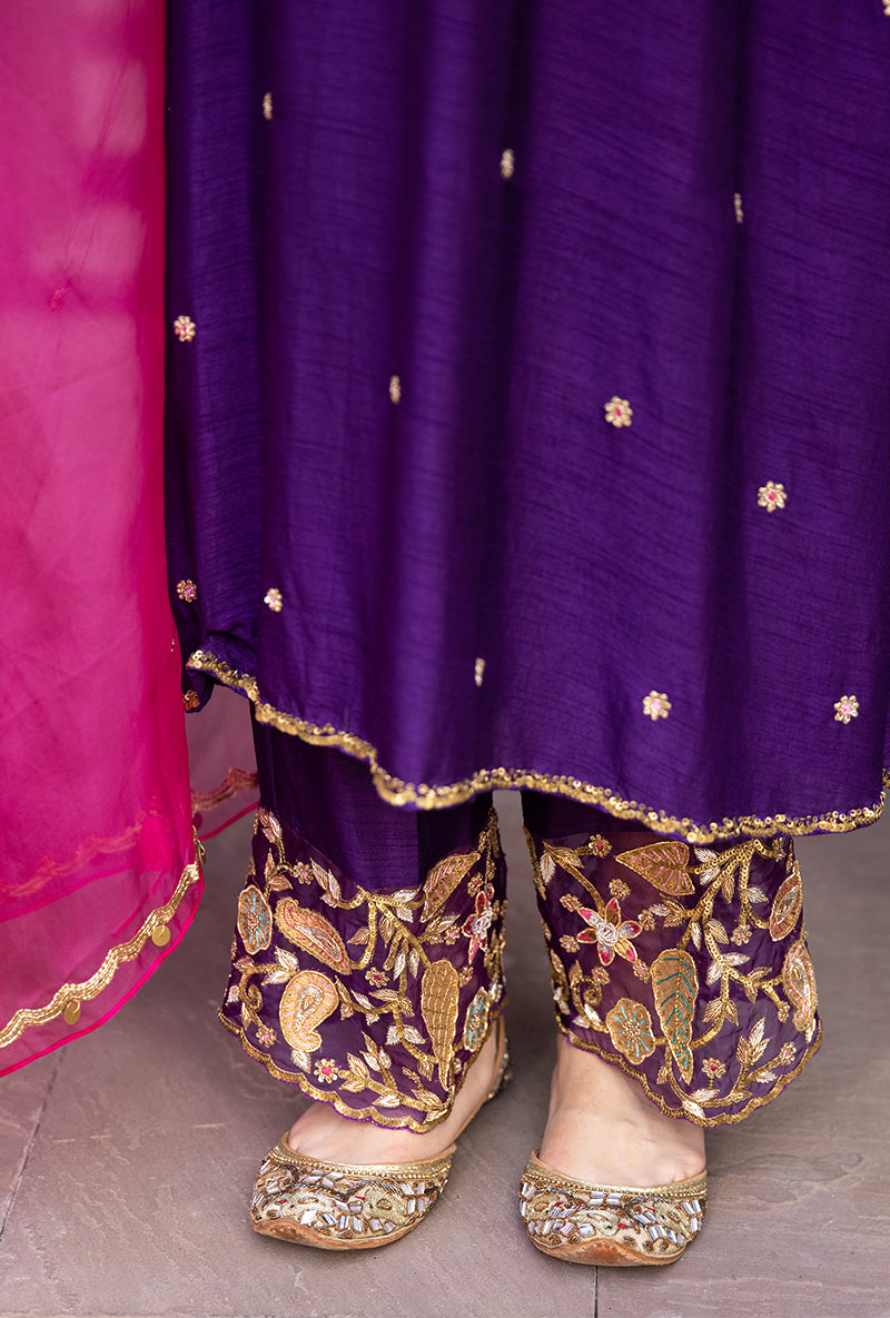 Purple Mughal Jaal Heavy Palazzo Ulfat Kurta Set