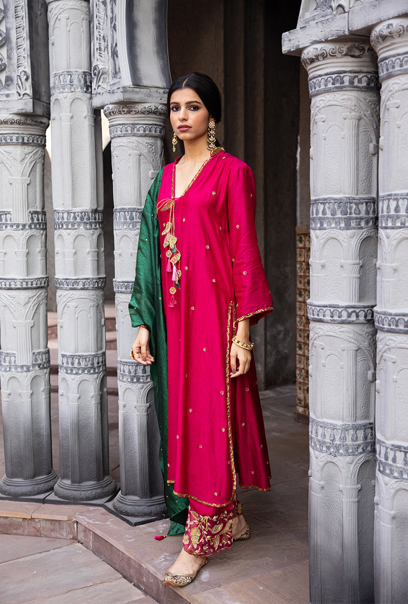 Rani Pink Mughal Jaal Heavy Palazzo Ulfat Kurta Set
