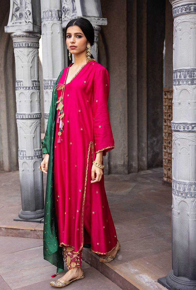 Rani Pink Mughal Jaal Heavy Palazzo Ulfat Kurta Set