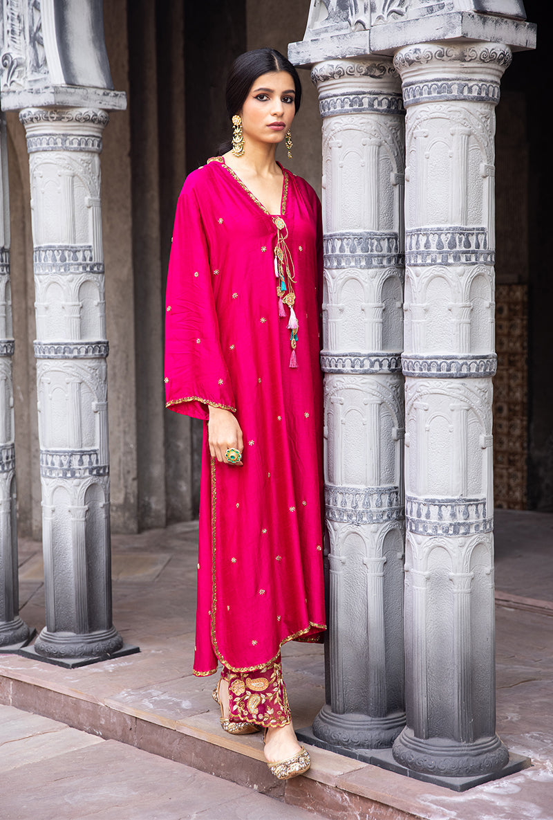Rani Pink Mughal Jaal Heavy Palazzo Ulfat Kurta Set