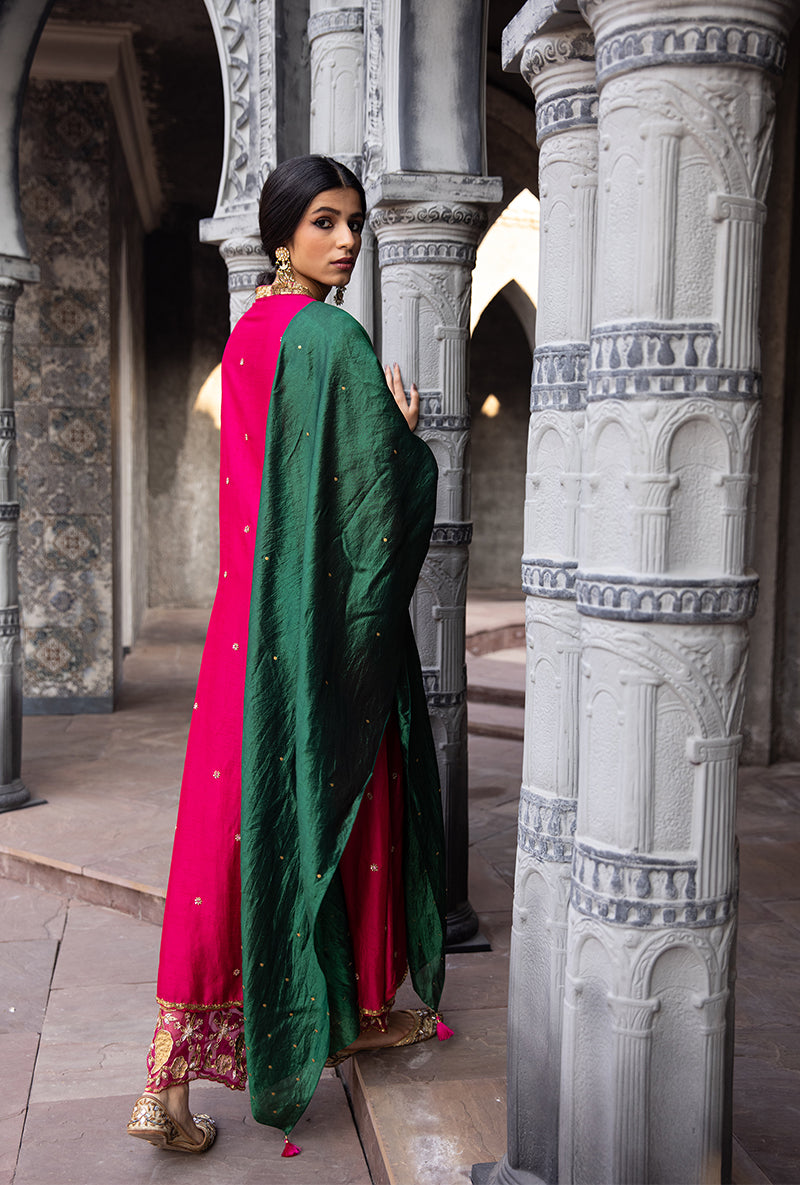 Rani Pink Mughal Jaal Heavy Palazzo Ulfat Kurta Set