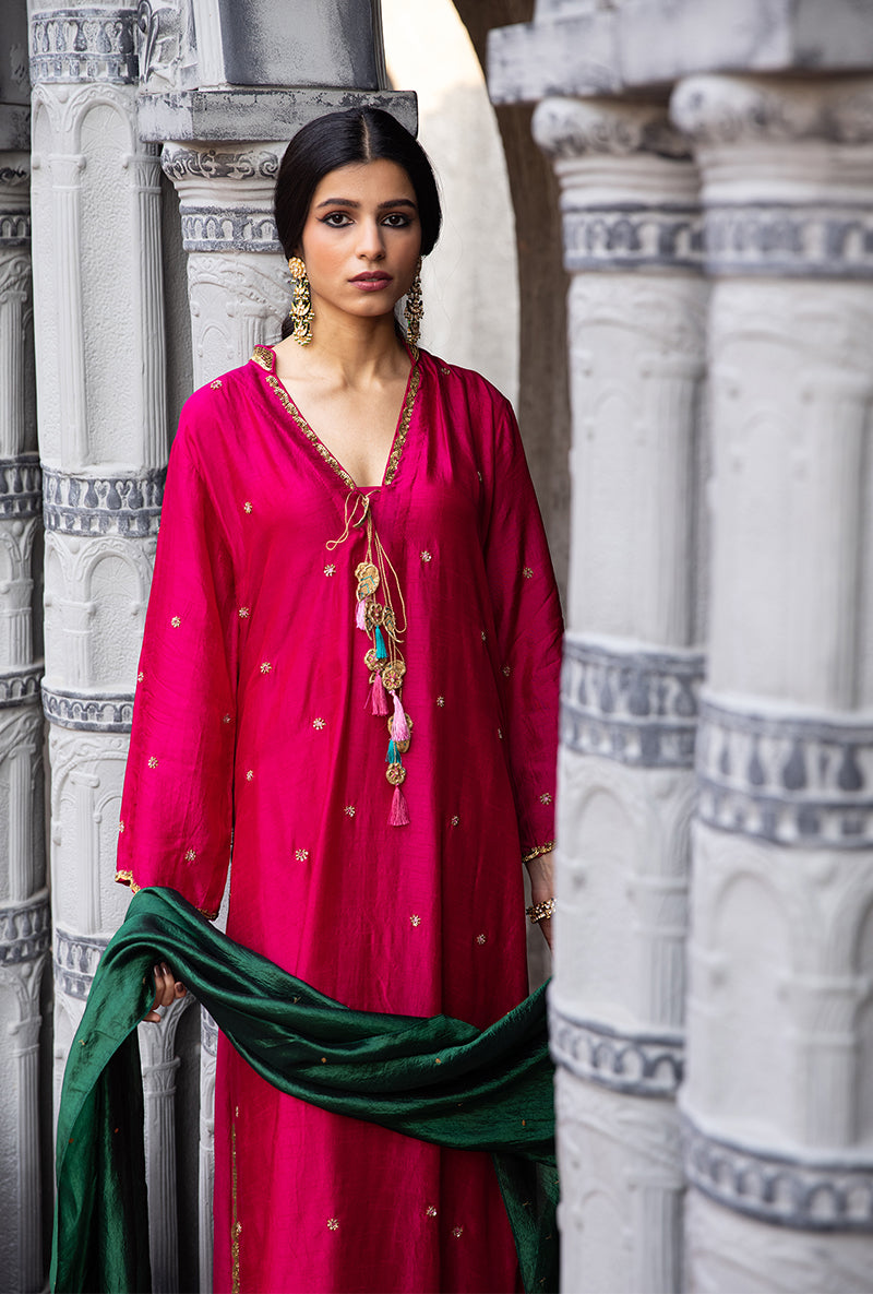 Rani Pink Mughal Jaal Heavy Palazzo Ulfat Kurta Set
