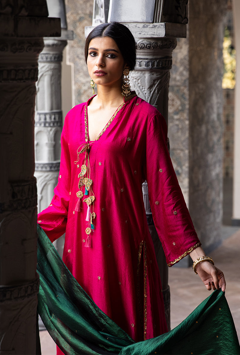 Rani Pink Mughal Jaal Heavy Palazzo Ulfat Kurta Set