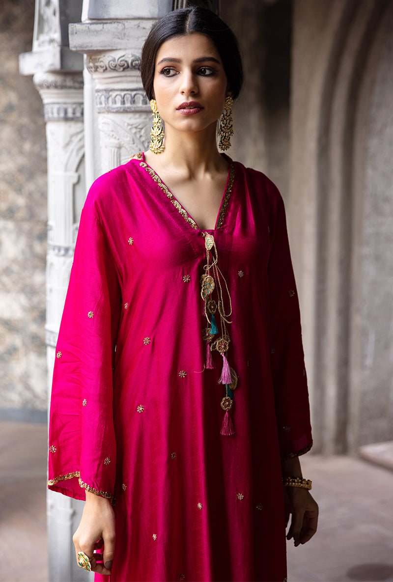 Rani Pink Mughal Jaal Heavy Palazzo Ulfat Kurta Set
