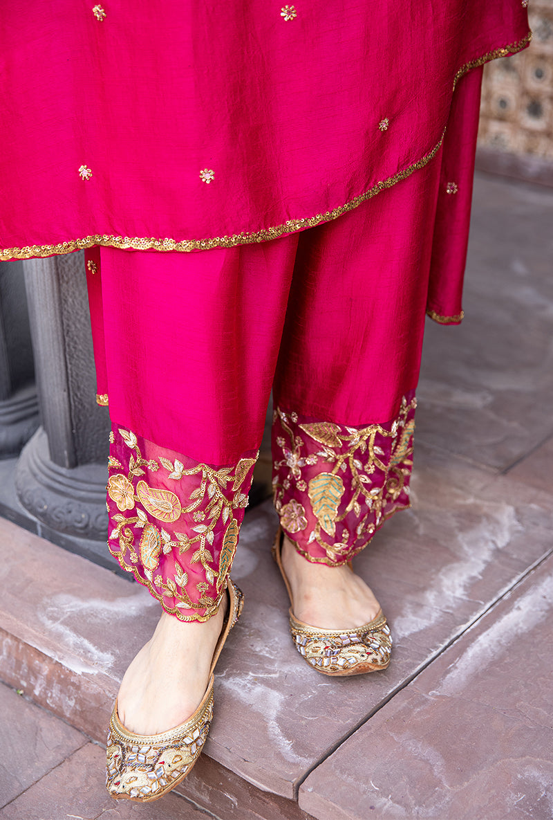 Rani Pink Mughal Jaal Heavy Palazzo Ulfat Kurta Set