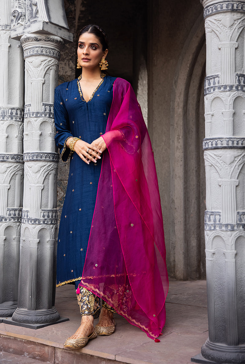 Navy Mughal Jaal Heavy Palazzo Ulfat Kurta Set