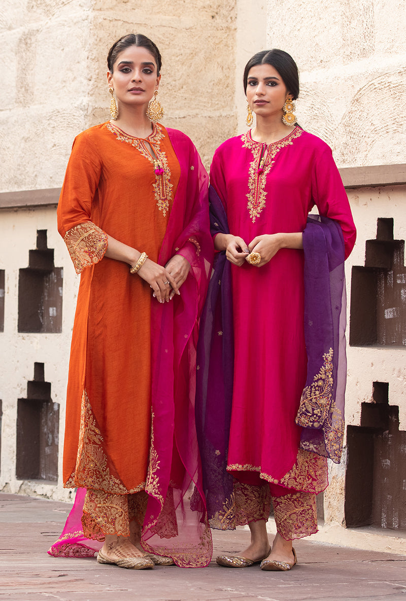 Orange Leaf Jaal Farshi Ulfat Kurta Set