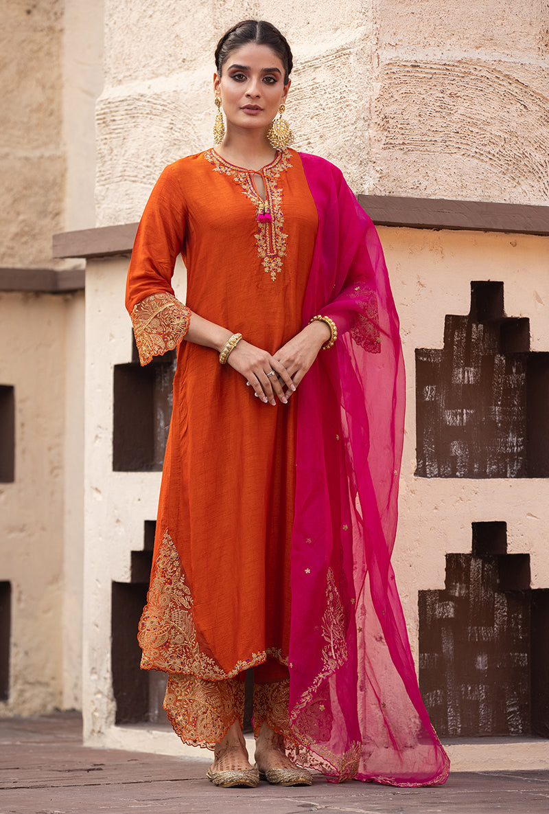 Orange Leaf Jaal Farshi Ulfat Kurta Set