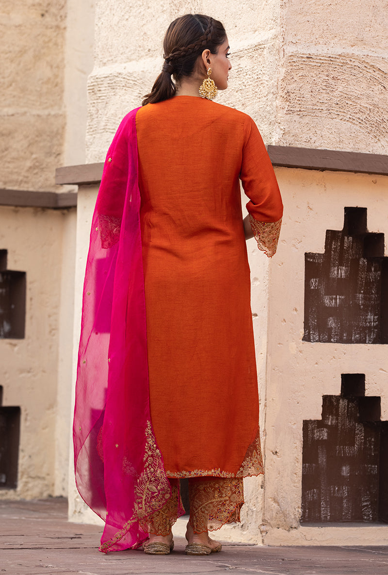 Orange Leaf Jaal Farshi Ulfat Kurta Set