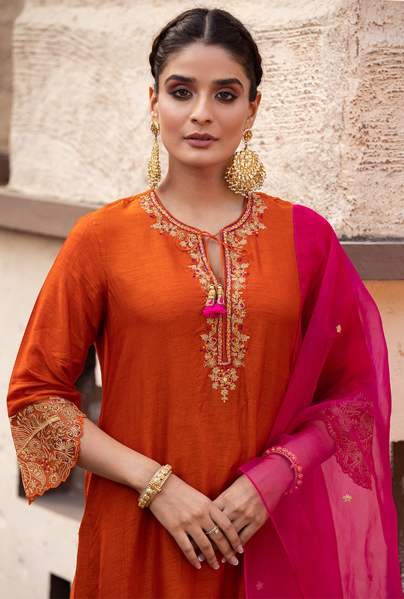 Orange Leaf Jaal Farshi Ulfat Kurta Set
