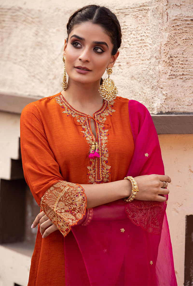 Orange Leaf Jaal Farshi Ulfat Kurta Set