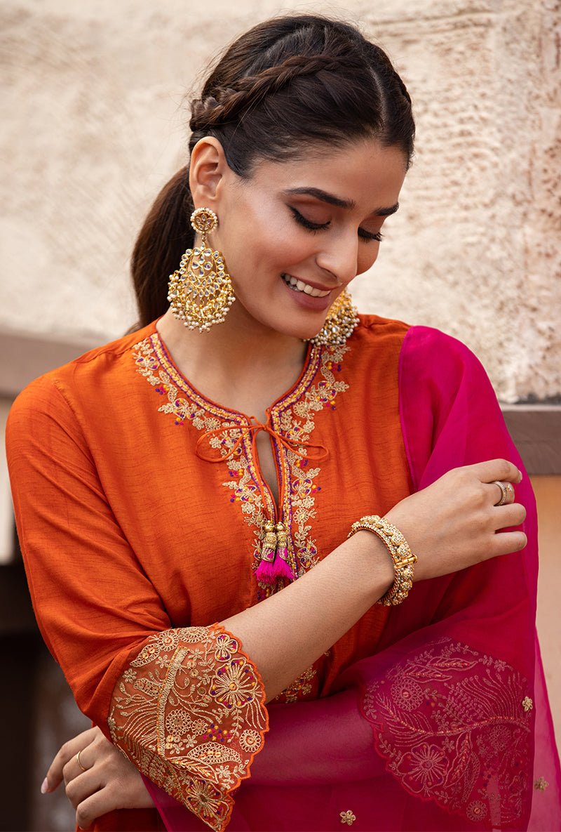 Orange Leaf Jaal Farshi Ulfat Kurta Set