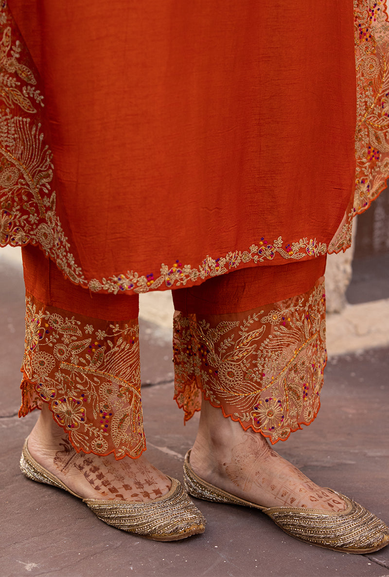 Orange Leaf Jaal Farshi Ulfat Kurta Set