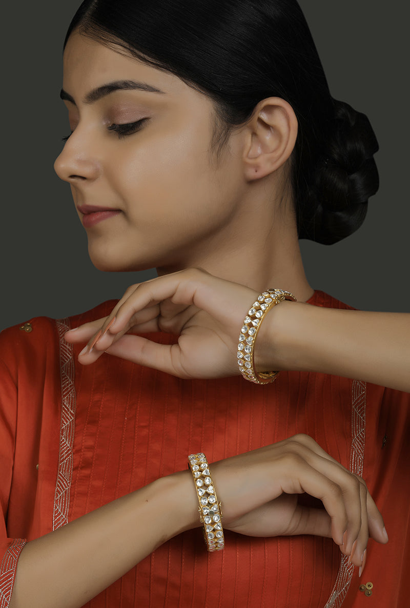 All Polki Gold Plated Silver Pair of Kadas