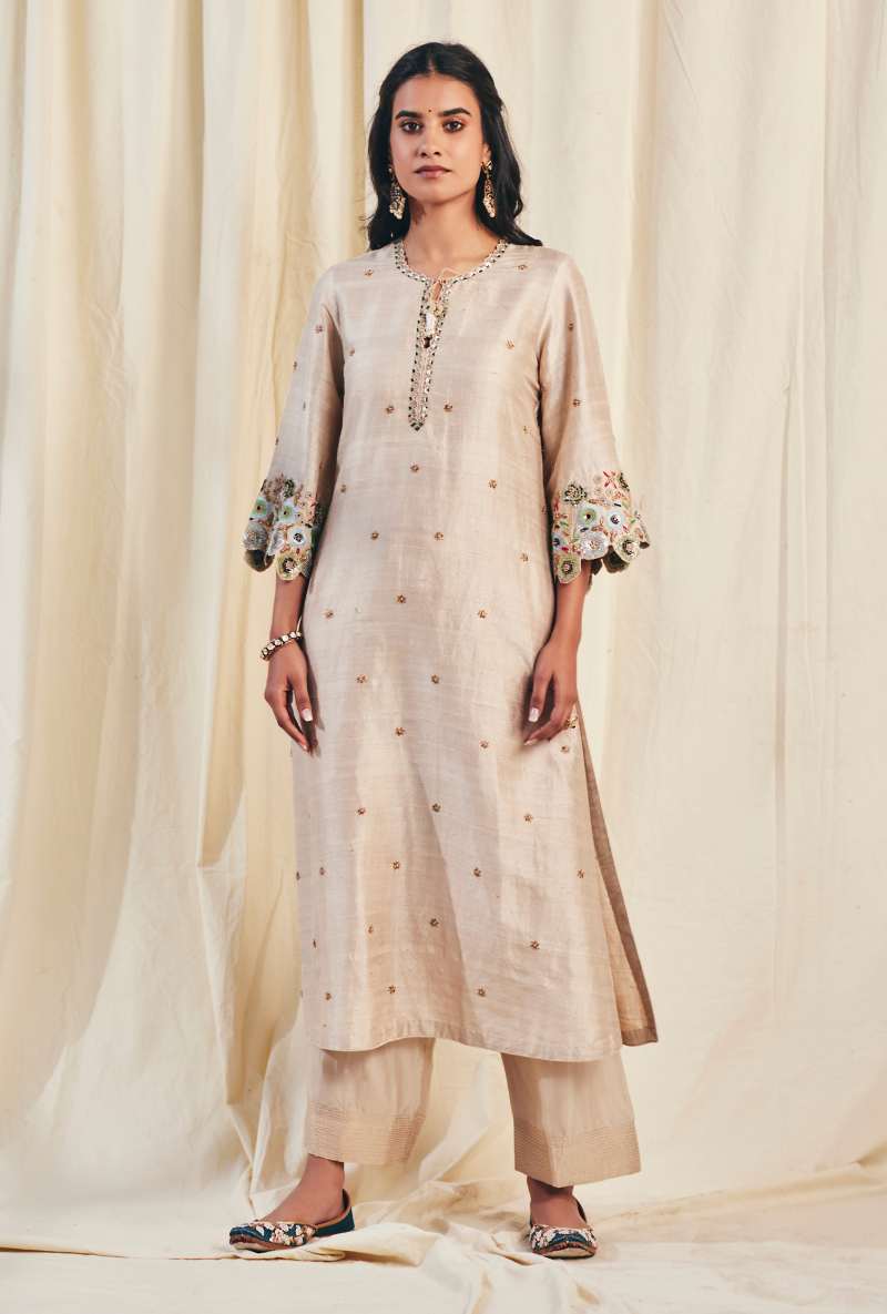 Beige Pearl Cutwork Meera Kurta