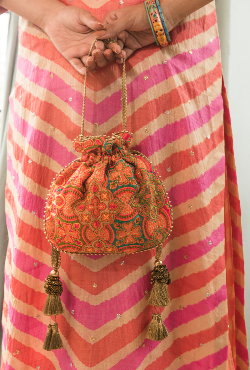 Amna Embroidered Potli - Orange