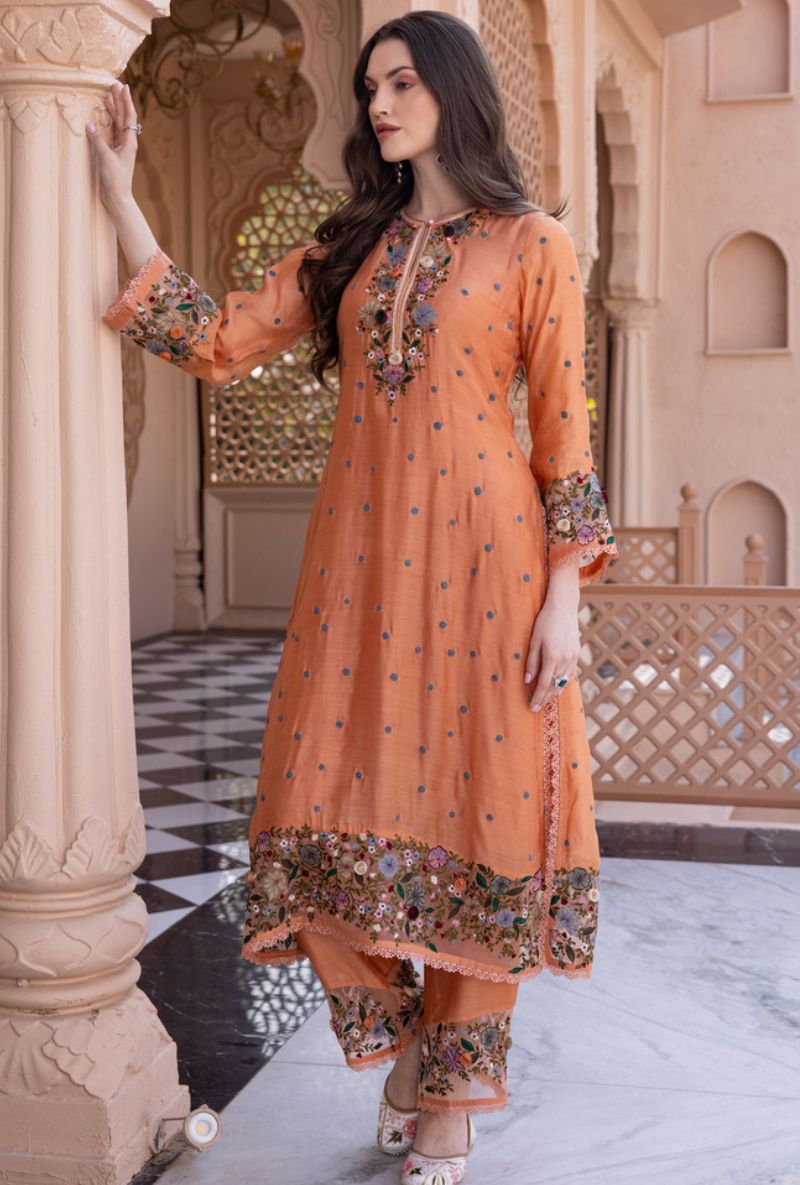 Peach Orchid Long Sahiba Kurta Set