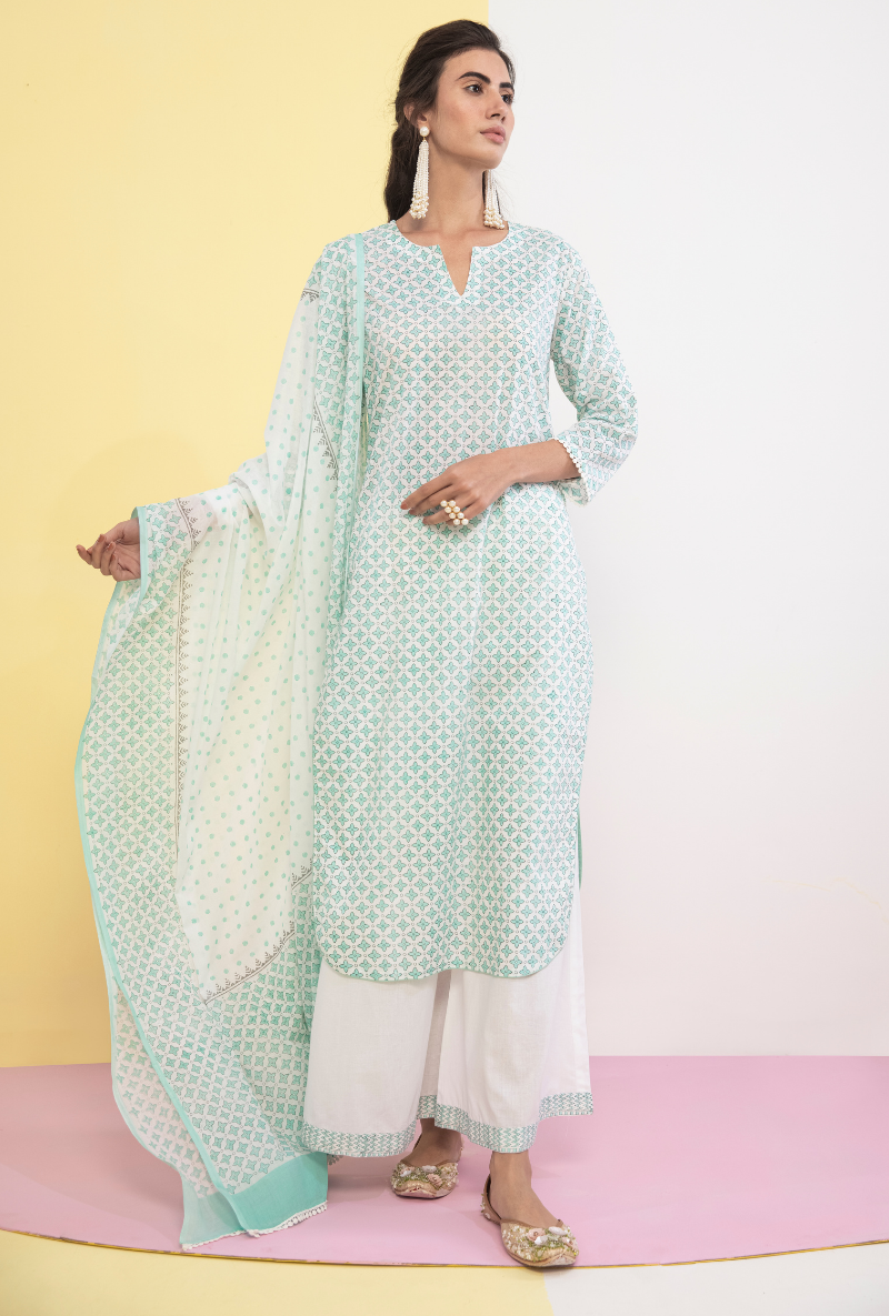 Aqua Cotton Candy Straight Kurta Set