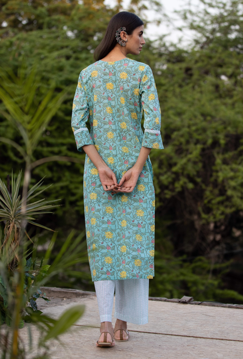 Aqua Sequin Pankhuri Kurta Set
