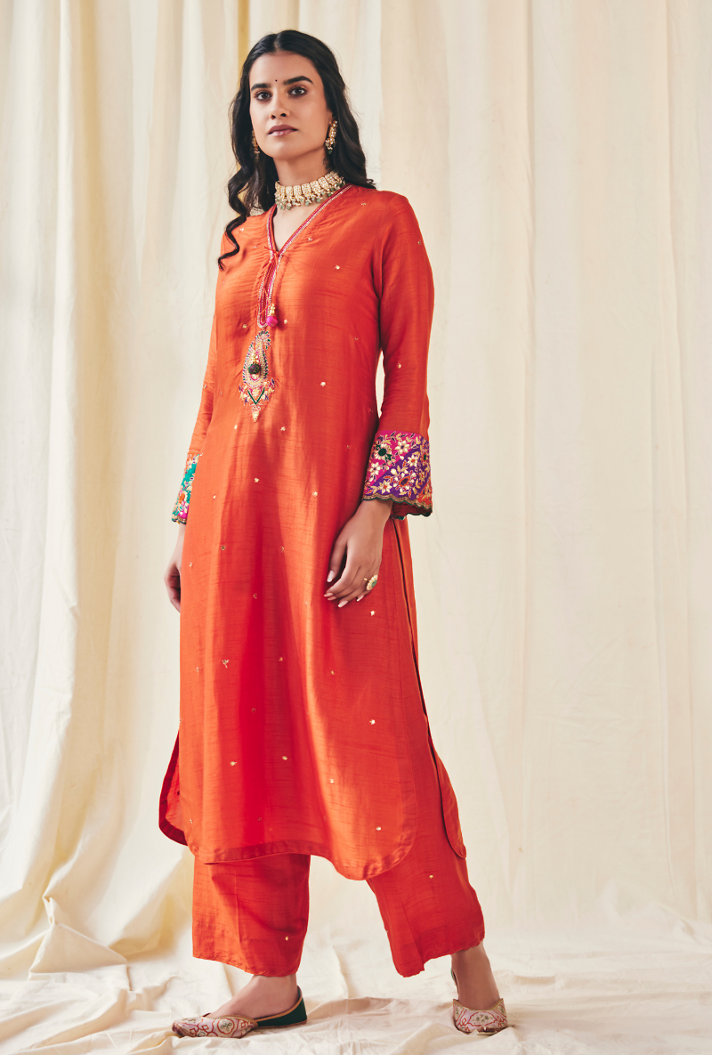 Orange Gota Paisley Meera Kurta Set
