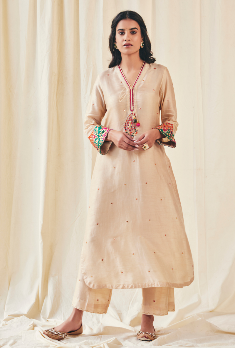 Beige Gota Paisley Meera Kurta Set